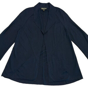 GRAYSE by Kelly Marie Gray Cardigan Womens XS Navy Open Front Pockets Draped USA
